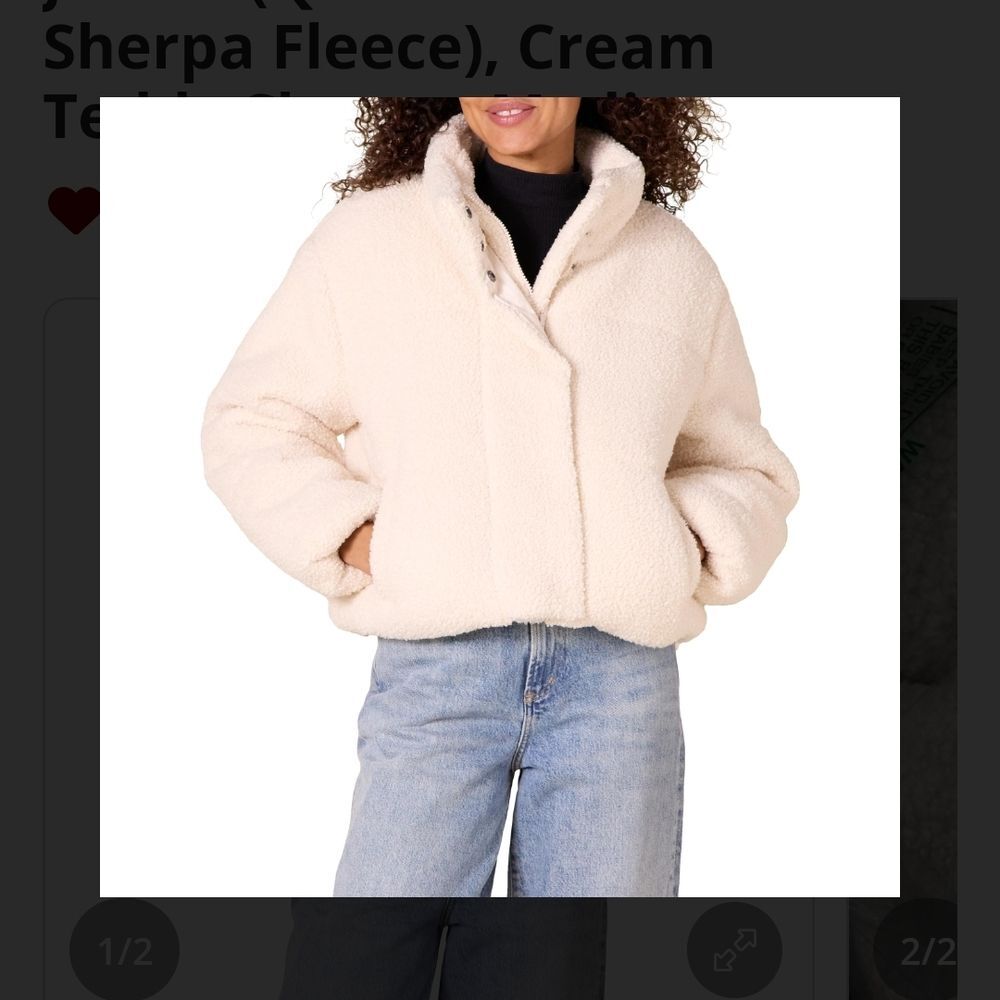 Cropped Zip Up Cream Puffer Teddy Sherpa Jacket M